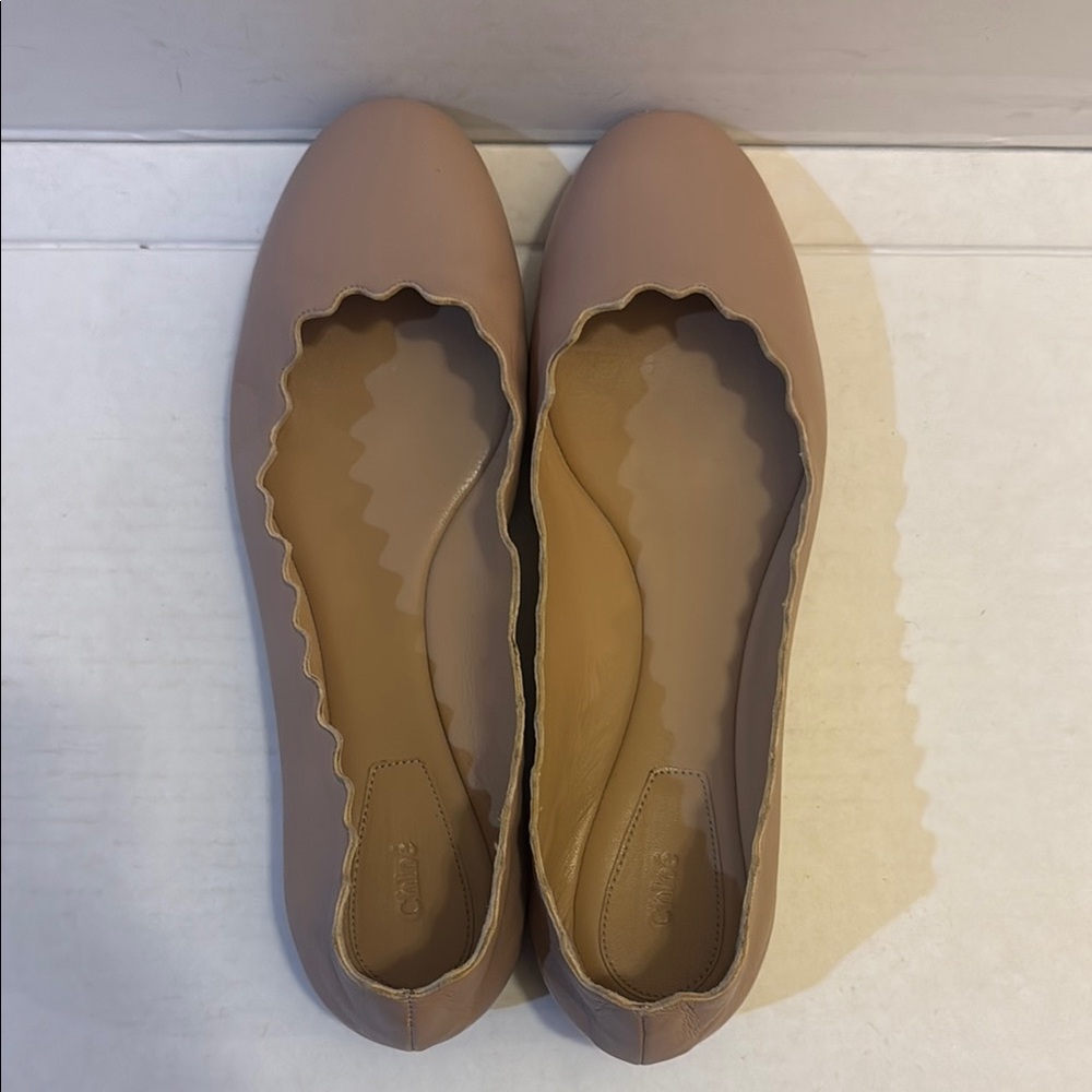 Chloe Lauren Ballerina Leather Scalloped Ballet Flats in Beige Size 38 - Picture 5 of 16